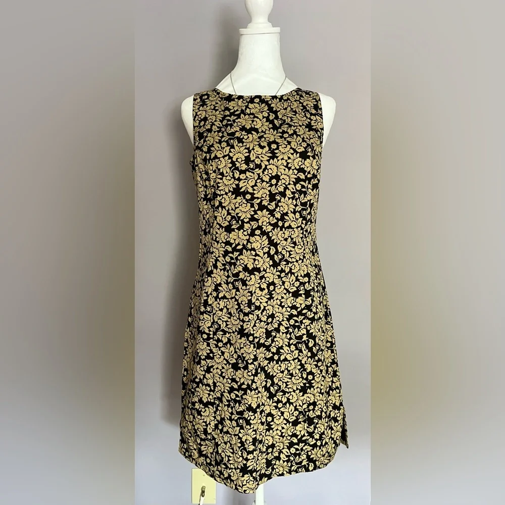 Ann Taylor tan and black 100% cotton sleeveless dress - Picture 1 of 9